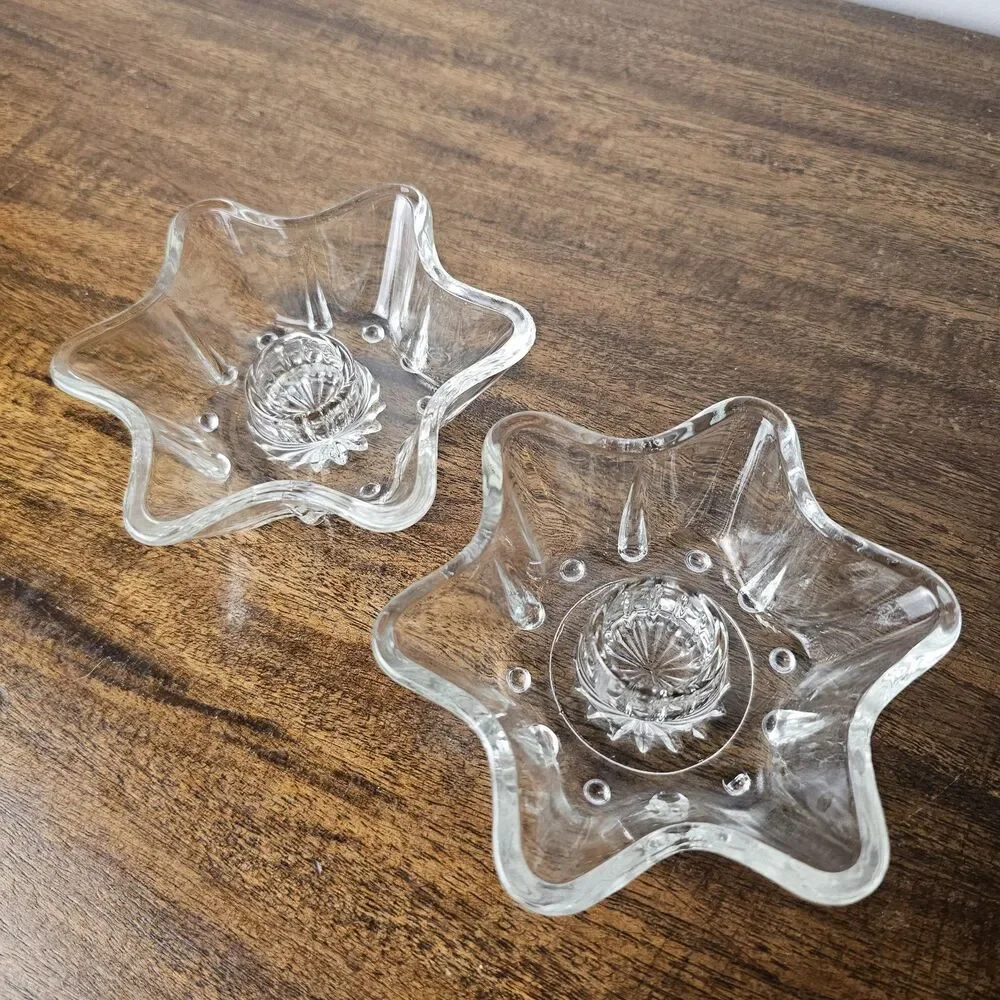 Vintage Anchor Hocking Star Candle Holders Clear Glass Celestial Set of 2